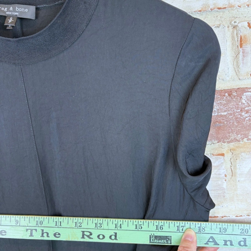 Rag & Bone Black Mock Neck Shift Dress S Covered Buttons Side Slits Quiet Luxury - Picture 7 of 11